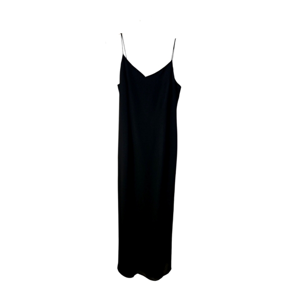 Karen Miller NY Black Slip MaxiDress with Beaded Trim on Front V Neck; Sz 10 - Picture 1 of 7